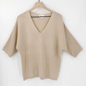 Maison 123 Gold Metallic V-Neck Dolman Sleeve Sweater M Elegant Classic